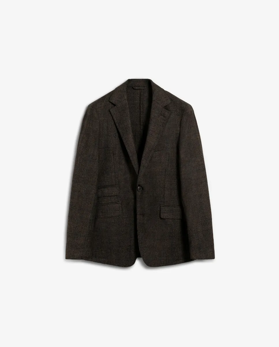 

Мужской пиджак прямого кроя из чистой шерсти в клетку Scalpers, темно-коричневый