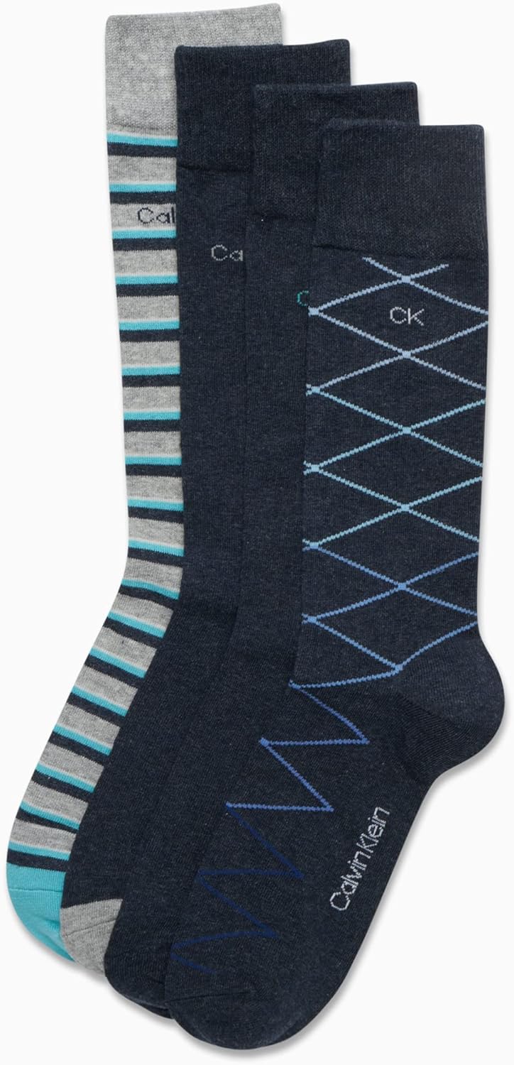Мужские носки Calvin Klein Crew Socks - 4 пары, легкие, влагоотводящие, мягкие, спортивные носки для мужчин, для занятий спортом и бега, Dark Denim Pattern — фото 4