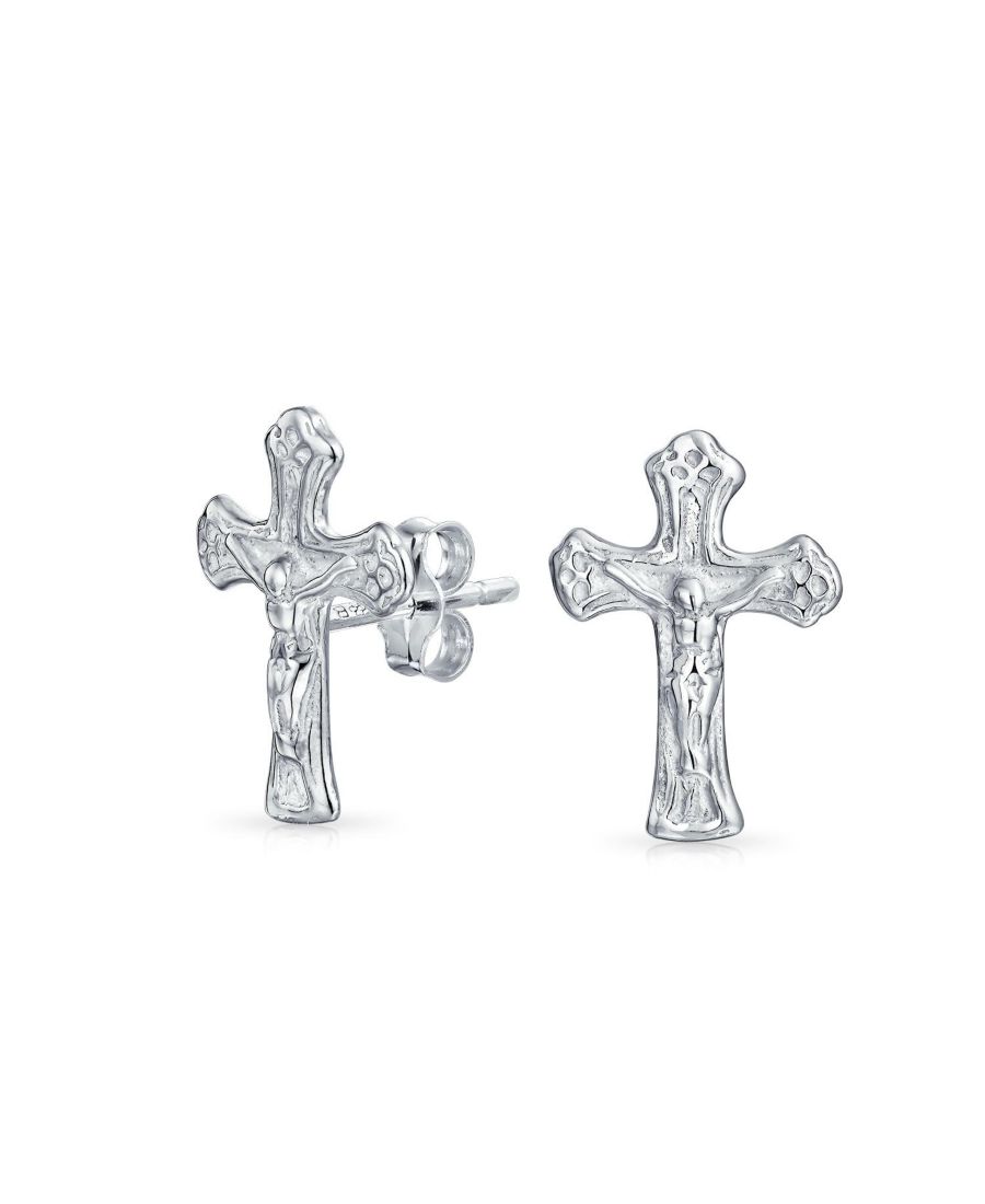 

Серьги-гвоздики в виде католического распятия и креста - подарок на первое причастие из стерлингового серебра Bling Jewelry, Silver a