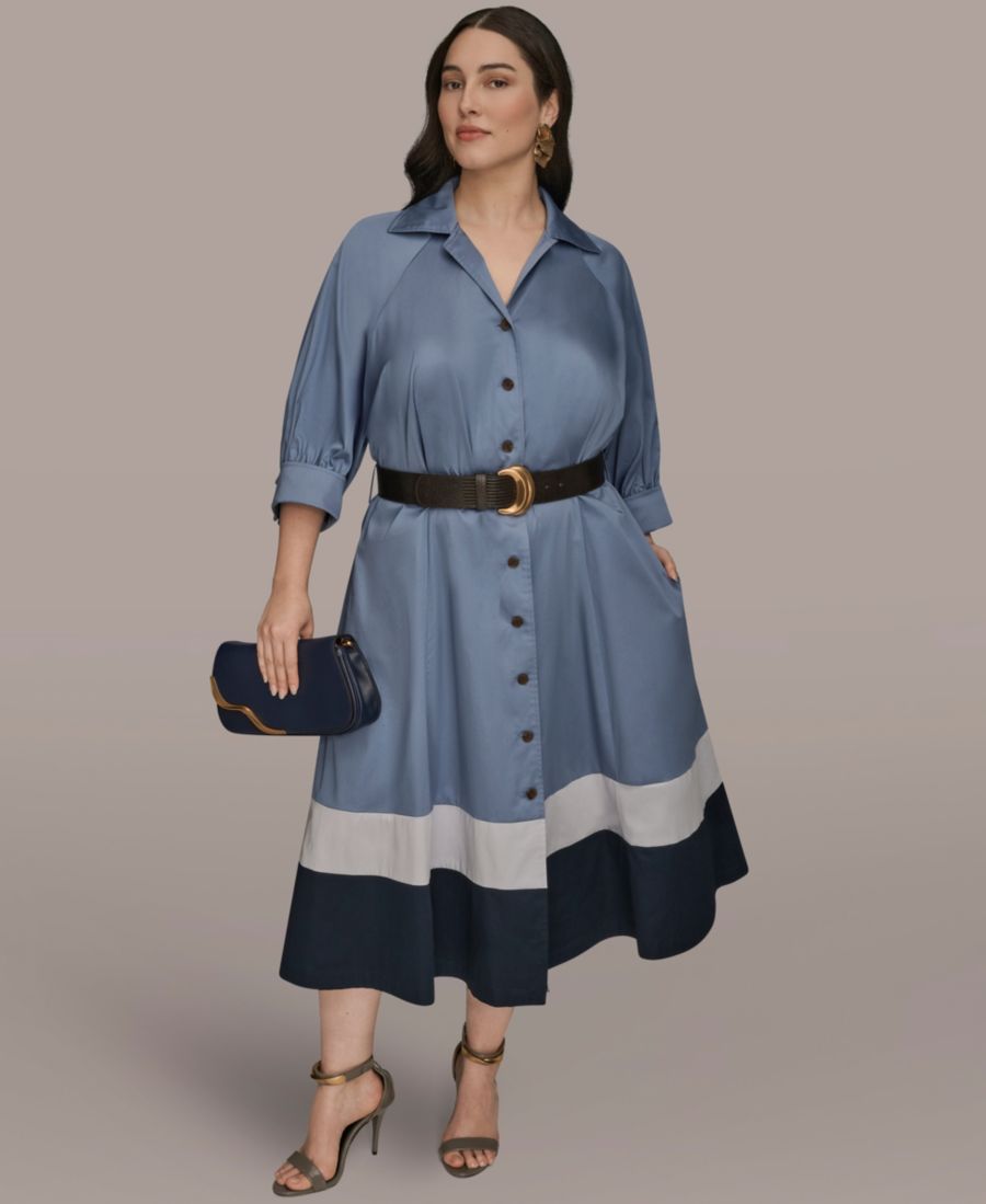 

Платье-рубашка с поясом больших размеров Donna Karan New York, Tempest Dusk/Nightfall