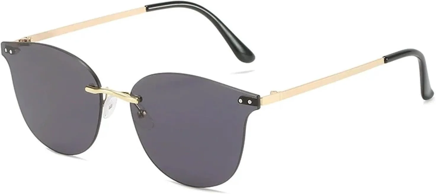 

Модные солнцезащитные очки без оправы для женщин и мужчин в винтажном стиле с заклепками, летние, для путешествий, с защитой от УФ-излучения UV400 generic, Gold Gray