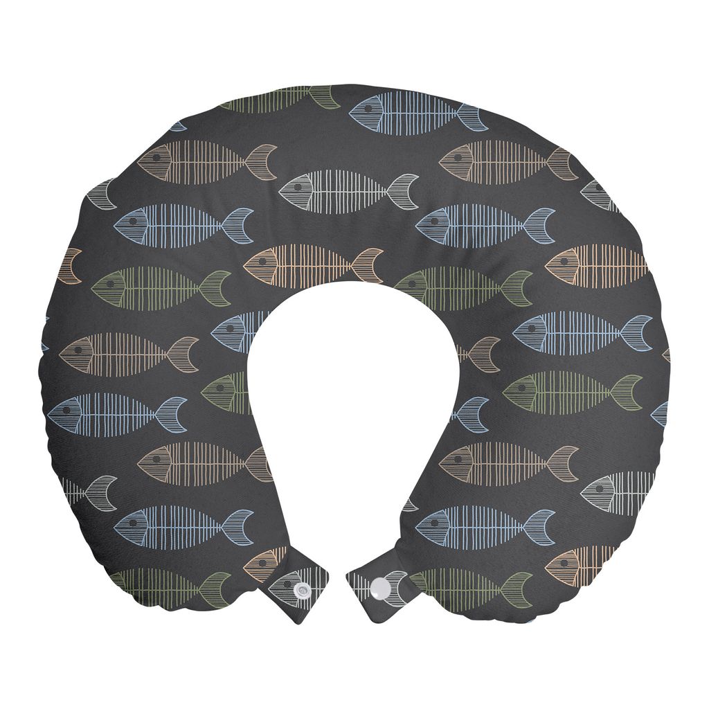 

ABAKUHAUS Fish Travel Pillow Подушка для шеи, винтажный дизайн с костями животных, пенопластовые дорожные принадлежности для самолета и автомобиля, 30x30 см, разноцветные