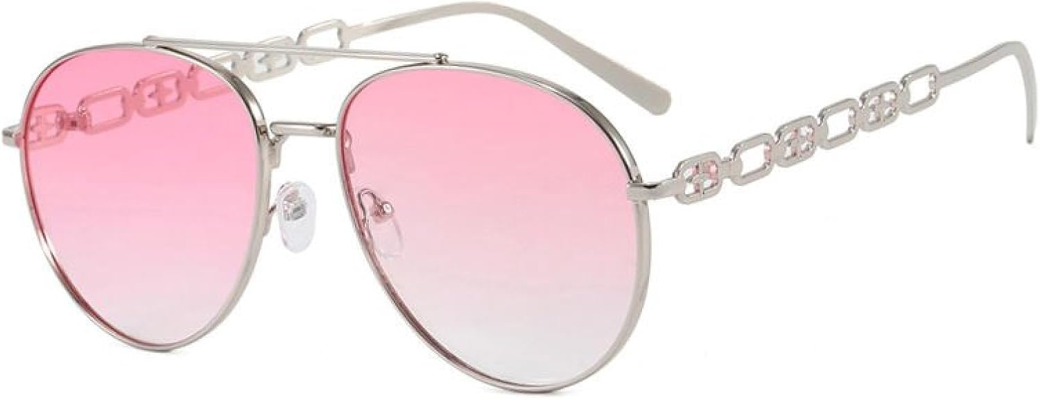 

Винтажные солнцезащитные очки с металлической цепочкой для женщин и мужчин в стиле панк, роскошные, популярные, в большой оправе, с защитой от УФ-излучения UV400 TKKTLLT, Pink