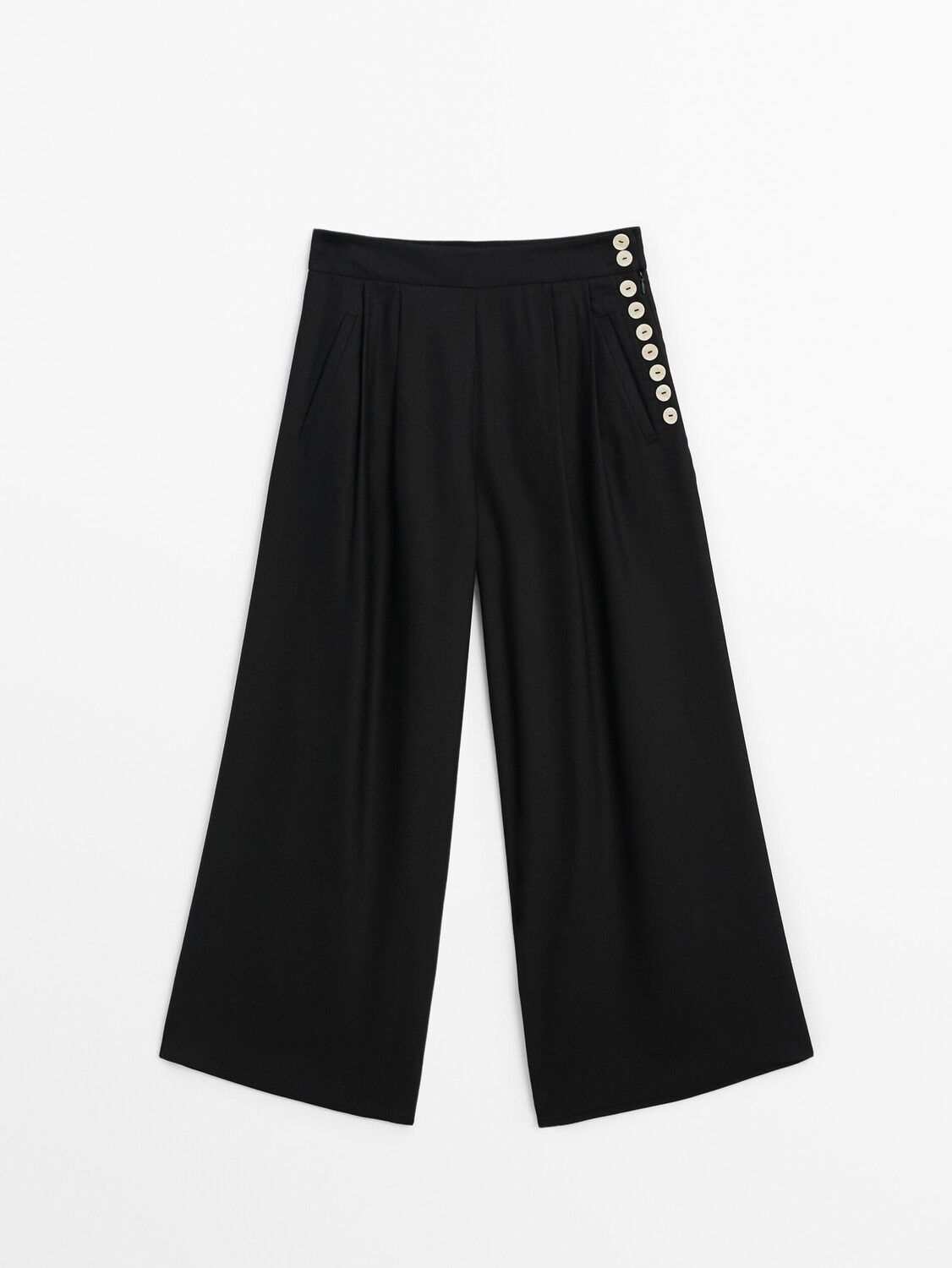 

Брюки Co-Ord с язычком на пуговицах Massimo Dutti, черный