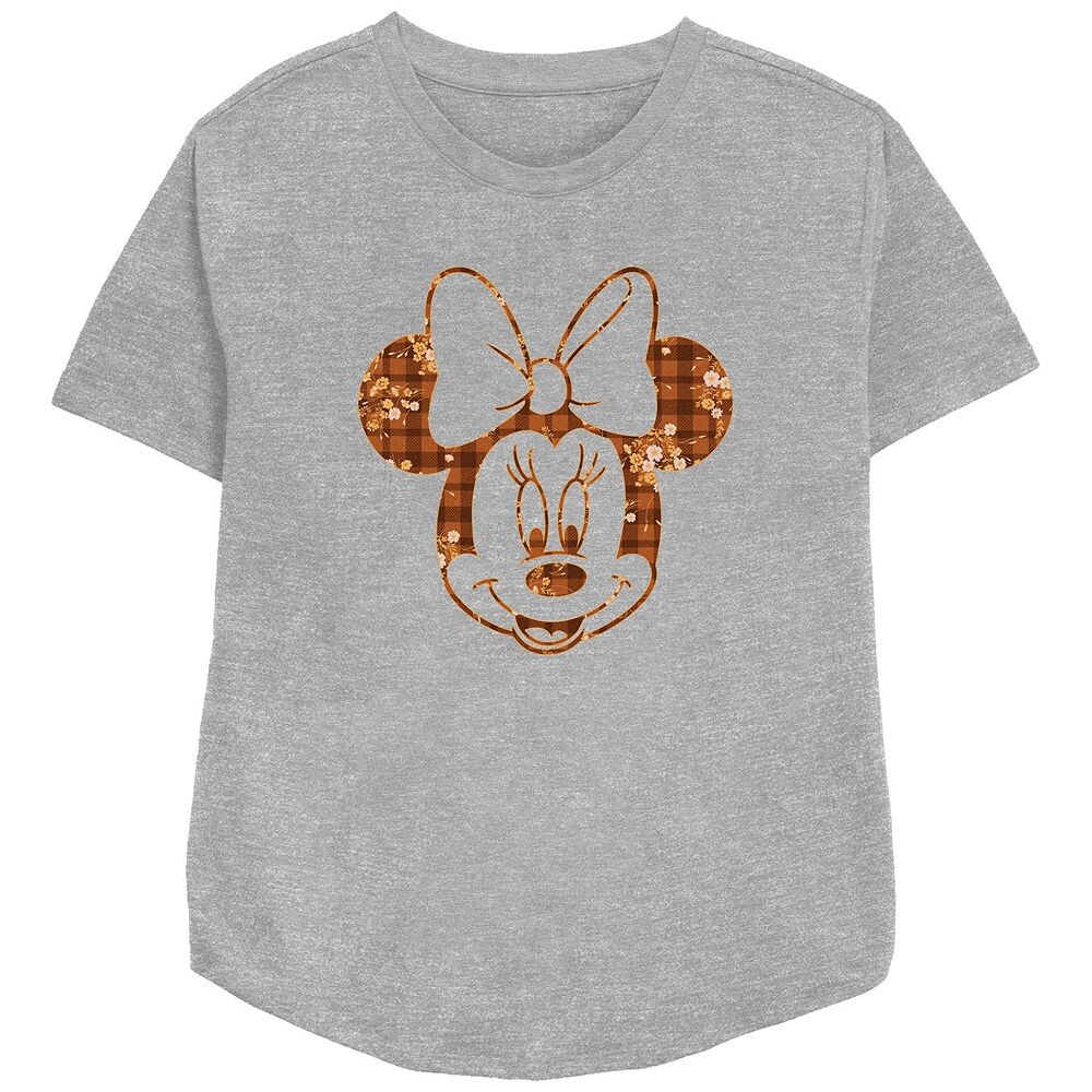 

Женская футболка свободного кроя с рисунком в клетку с цветочным принтом Disney's Minnie Mouse, цвет Athletic Heather