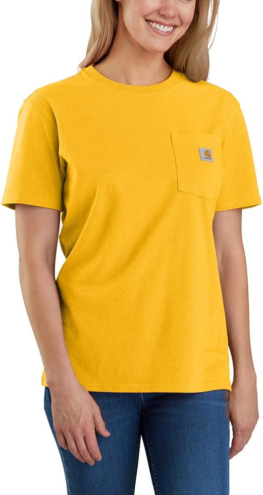 

Carhartt женская футболка с карманом, свободный крой, плотная ткань, короткий рукав, Honeycomb Heather