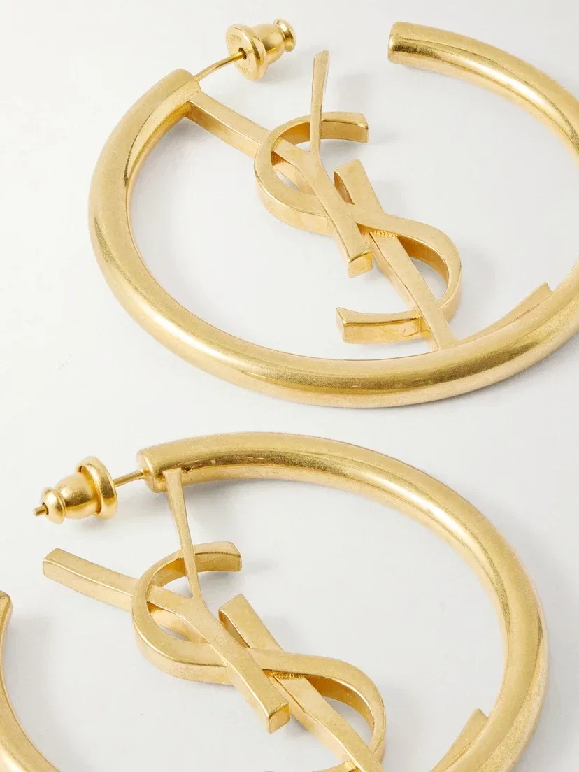 Серьги из латуни в форме колец Cassandre SAINT LAURENT, золотой — фото 3