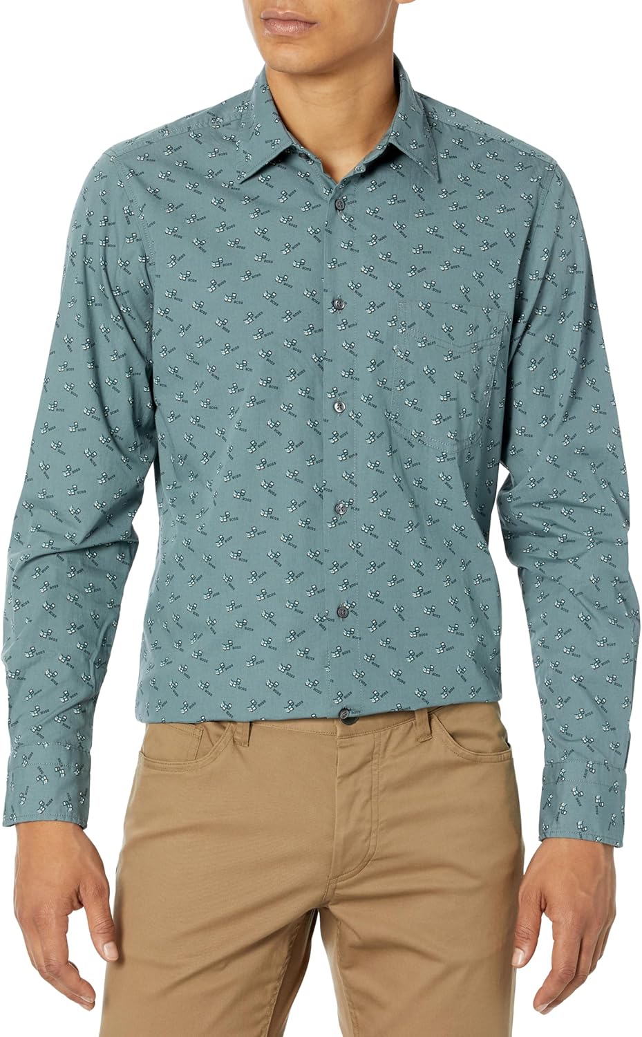 

BOSS Мужская рубашка Remiton с длинным рукавом на пуговицах, Goblin Green