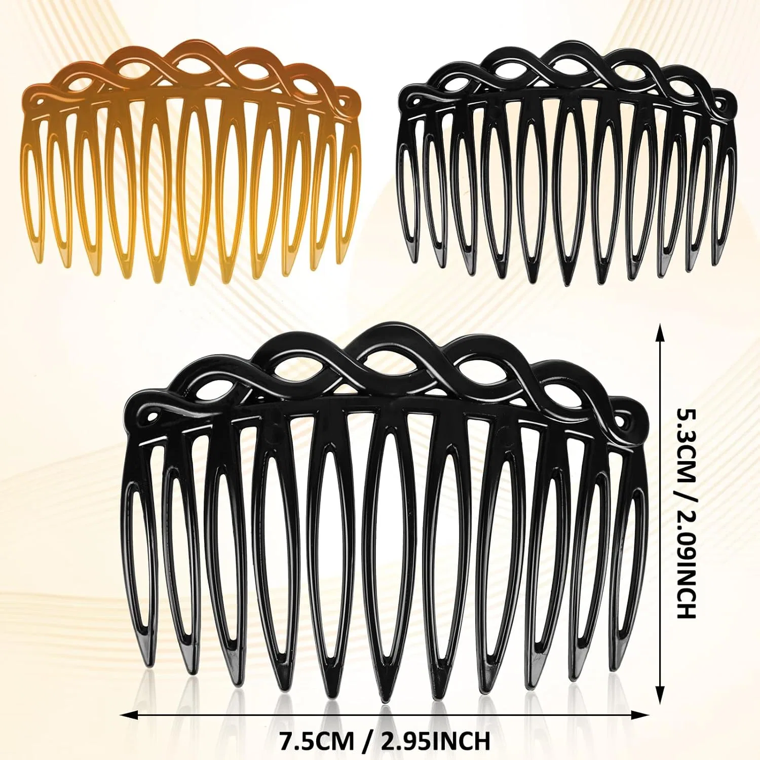 Набор французских боковых гребней COMNICO, 6 шт. Comnico, Black/White/Piece Light Brown — фото 2