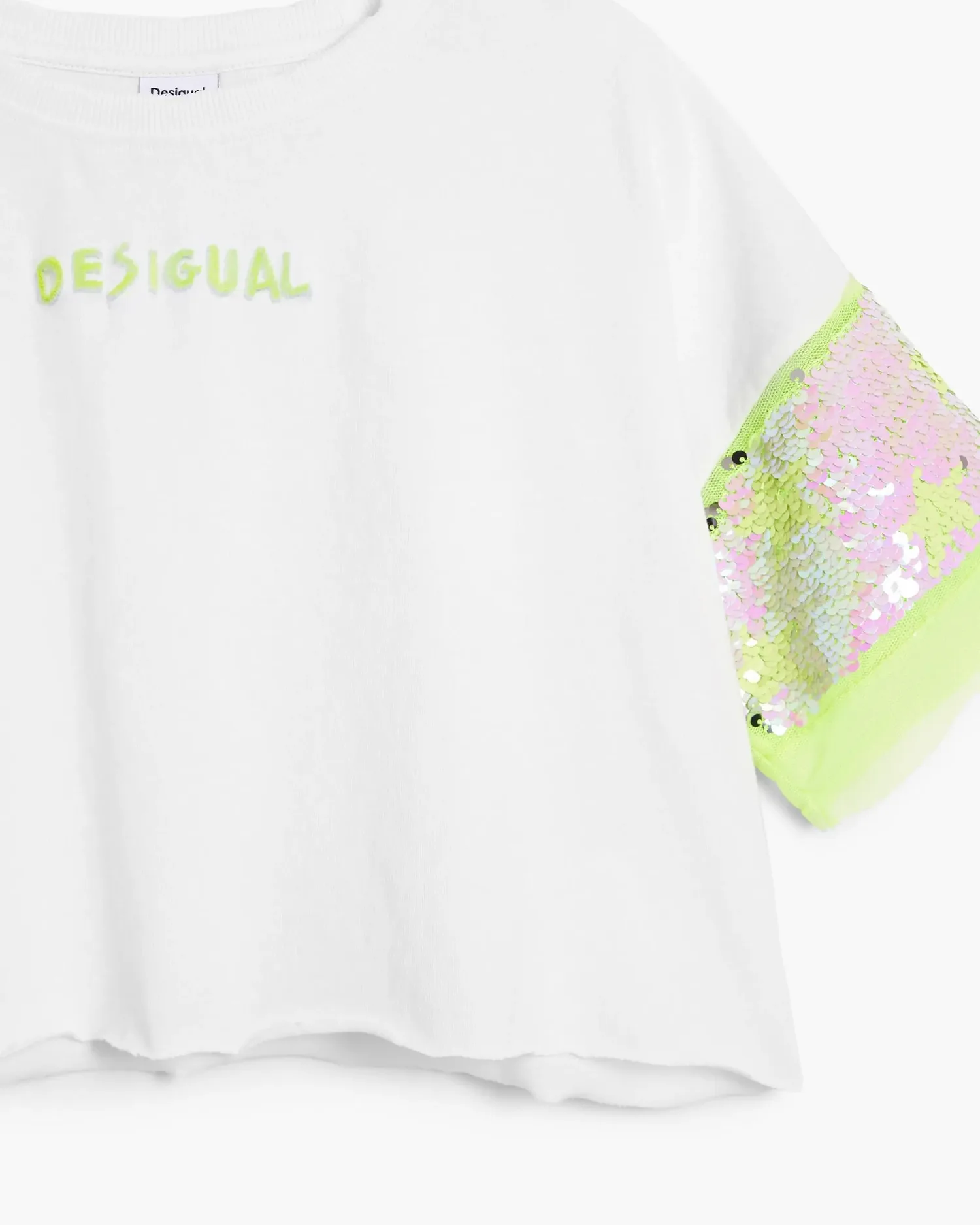 Детская футболка с коротким рукавом и блестками Desigual, белый / зеленый — фото 3