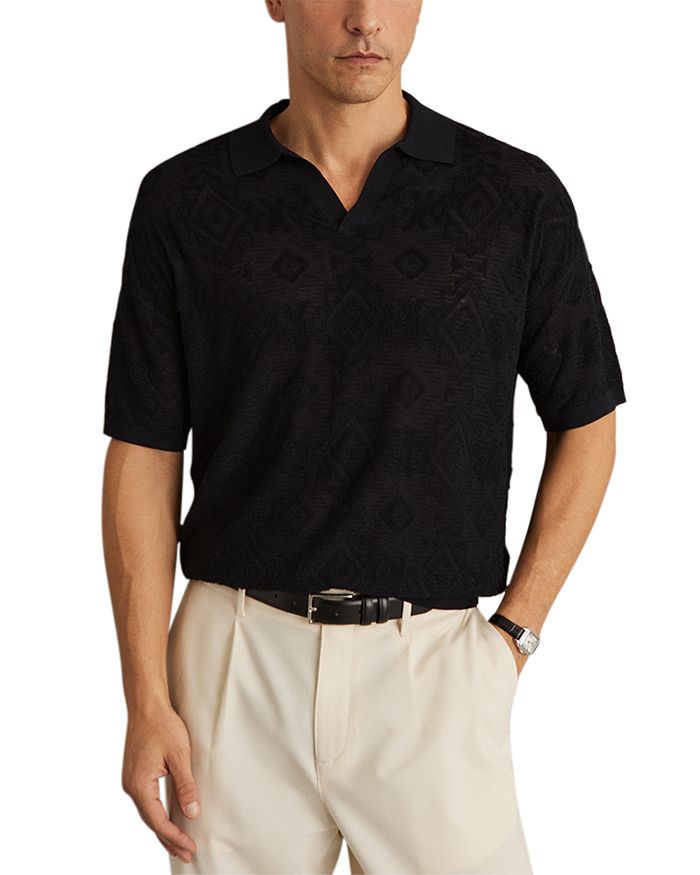 

Ацтекское поло с жаккардовым узором Slim Fit REISS, синий