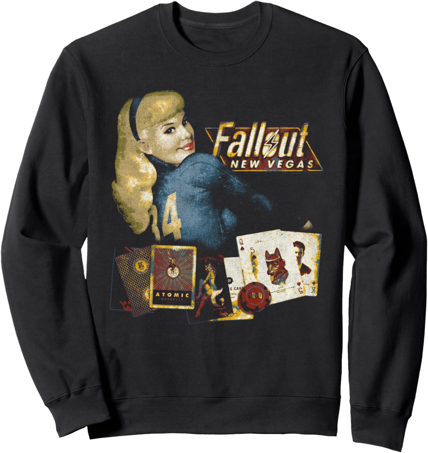

Винтажная толстовка с изображением пин-ап девушки из игры Fallout New Vegas в стиле пин-ап Fallout Video Game, черный