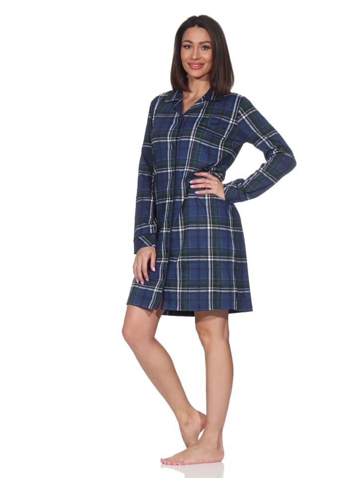 

Ночная рубашка с длинными рукавами и застежкой на пуговицы из темно-синего джерси NORMANN