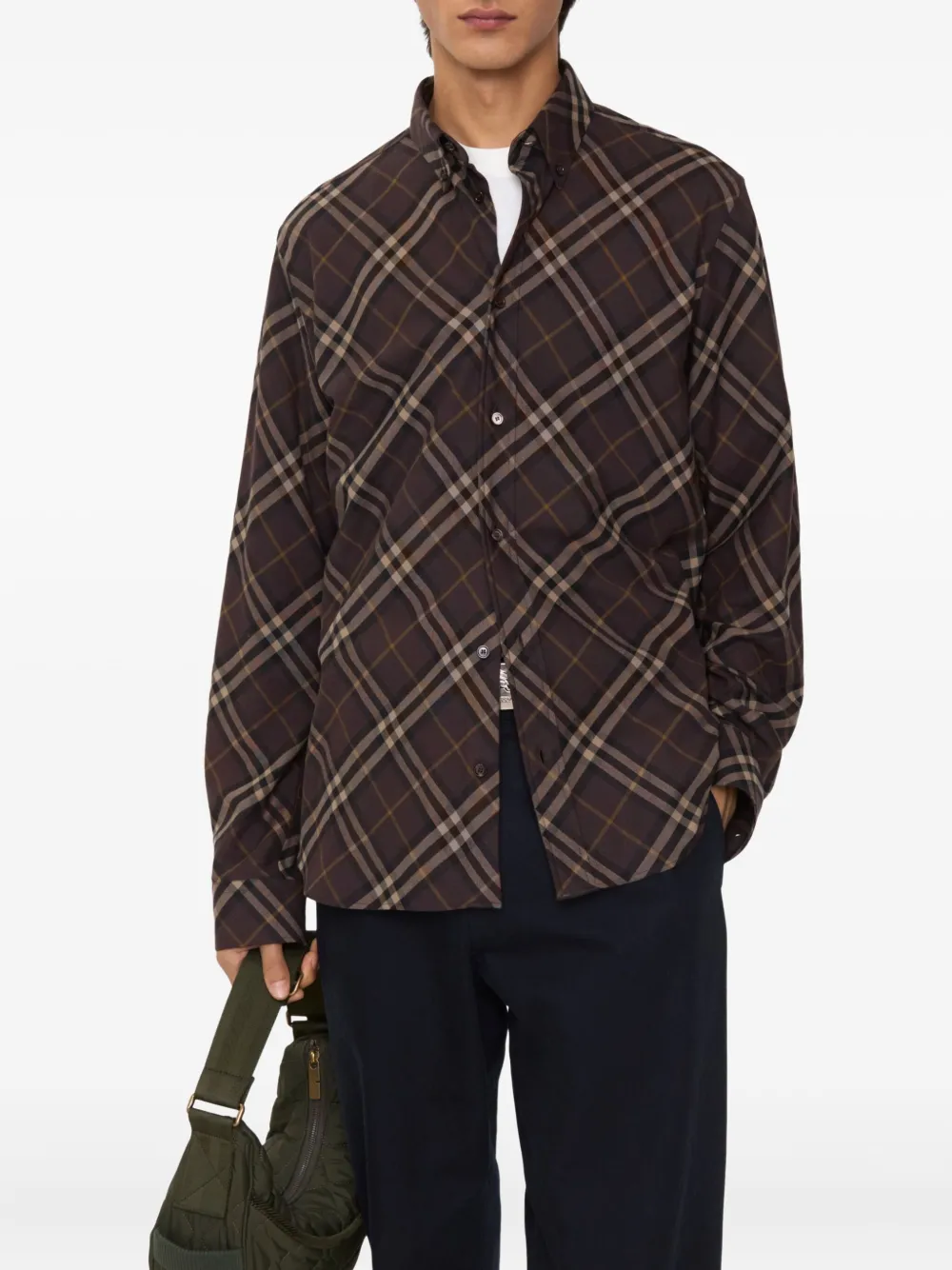 Клетчатая рубашка свободного кроя BURBERRY, коричневый — фото 2