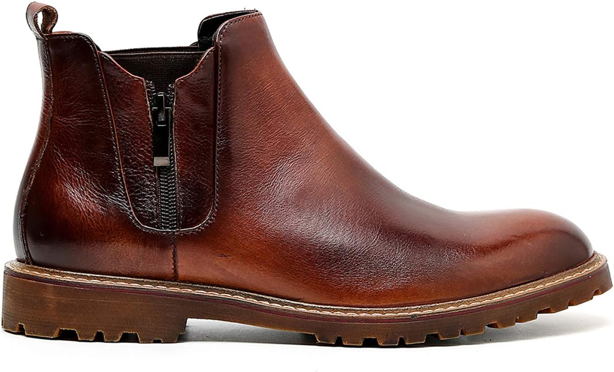 Мужские ботинки выше щиколотки Santimon Mens Chelsea с молнией, слипоны из натуральной кожи, модные повседневные ботинки для мужчин черного и коричневого цвета — фото 2