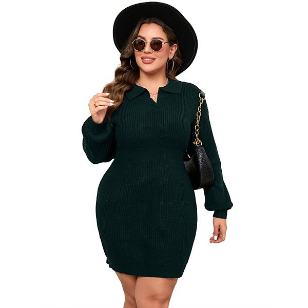 

Платье-свитер с длинным рукавом и воротником для женщин plus size Seoria, Dark Green