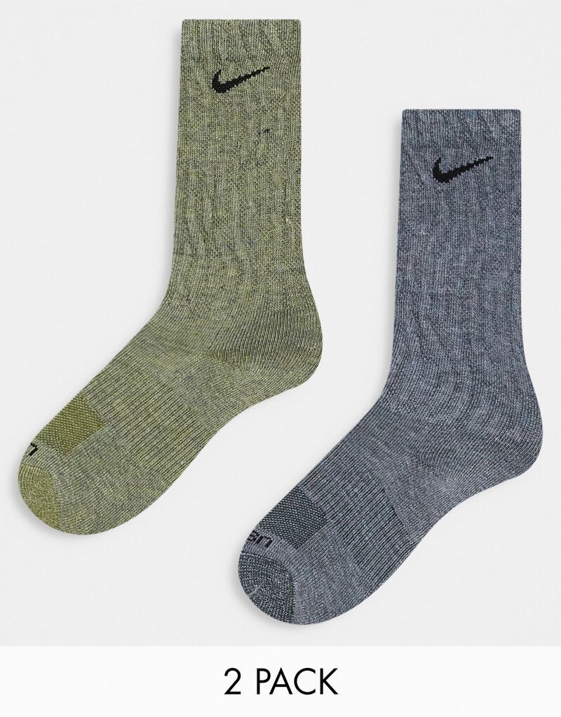 

Набор из двух спортивных носков Nike Everyday Plus с амортизацией цвета хаки и серого цвета