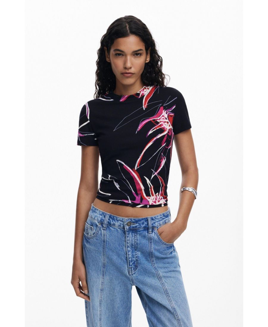 

Женская футболка с абстрактным цветочным принтом Desigual, Black