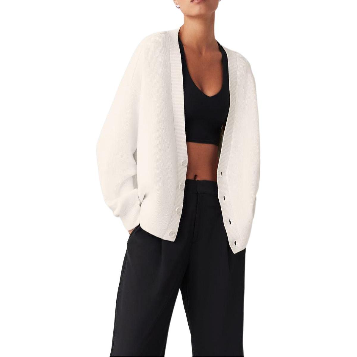 

Трикотаж, унисекс, V-образный вырез, умеренный стиль, другие варианты Alo Yoga, айвори/lvory