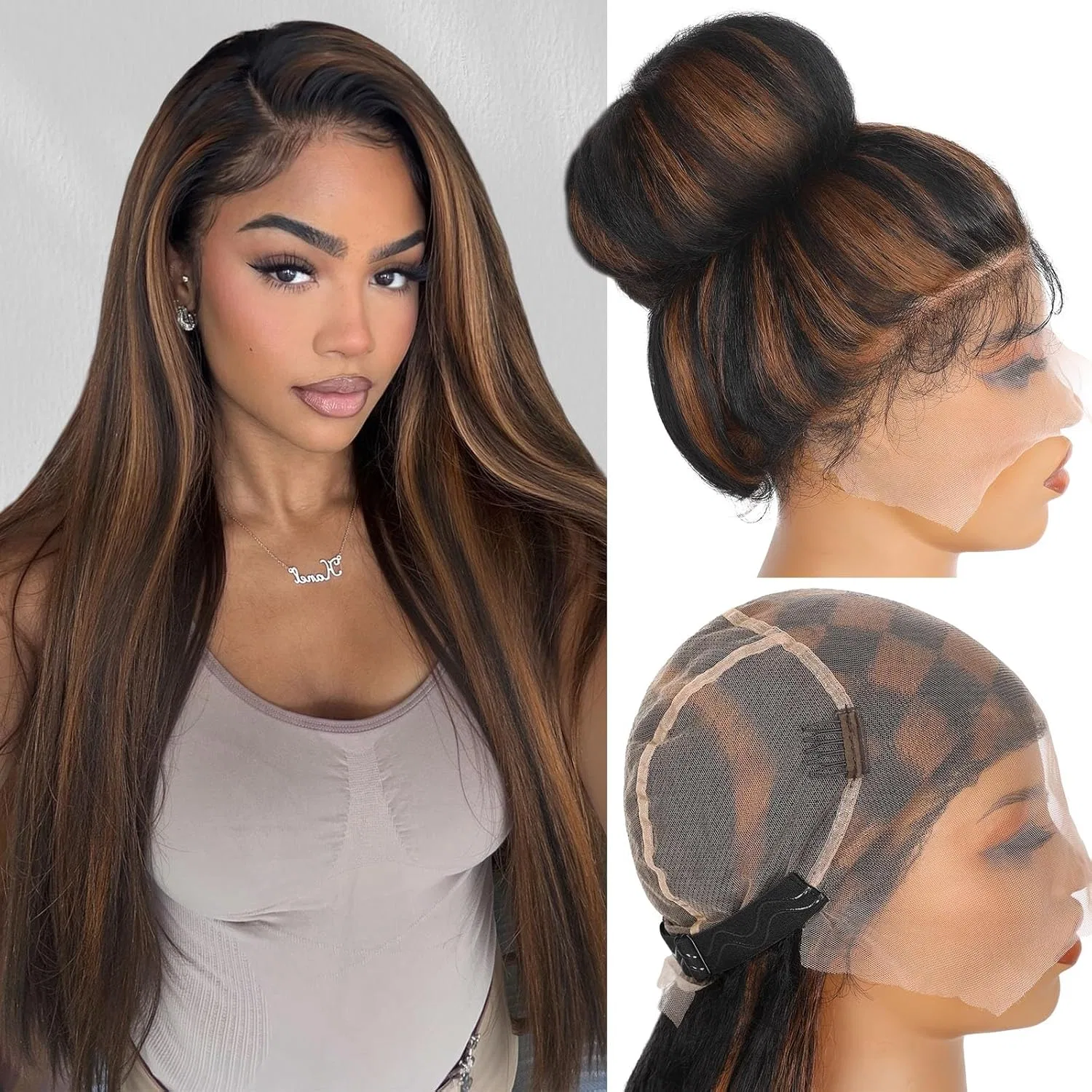 Парик WIGNEE Full Lace из синтетических волос, прямой, 76 см Wignee, Brown Highlight