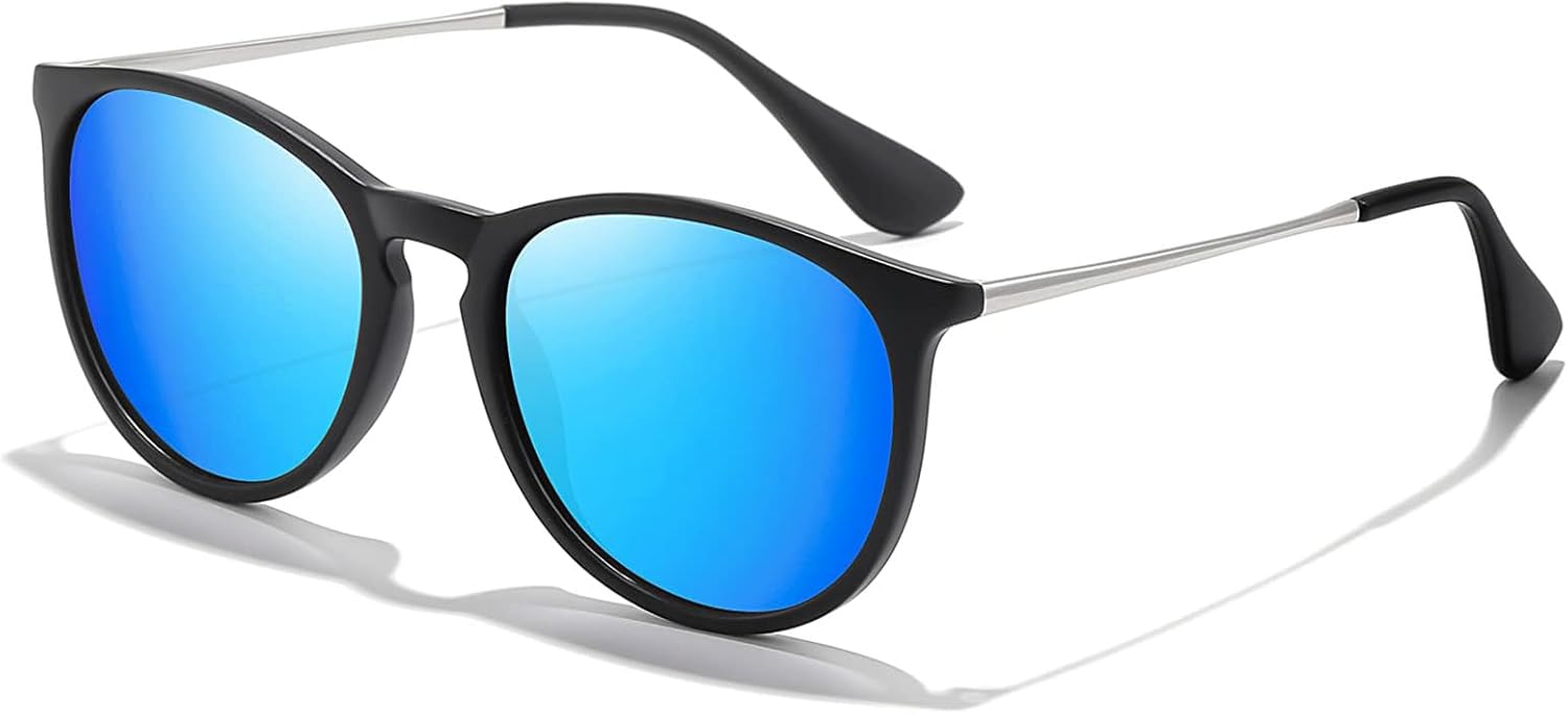 

Поляризованные солнцезащитные очки CHBP для женщин и мужчин - модный винтажный классический ретро-стиль 2025 года с круглыми зеркальными линзами. Дизайнерский стиль, 1pack-black Frame Blue Lens