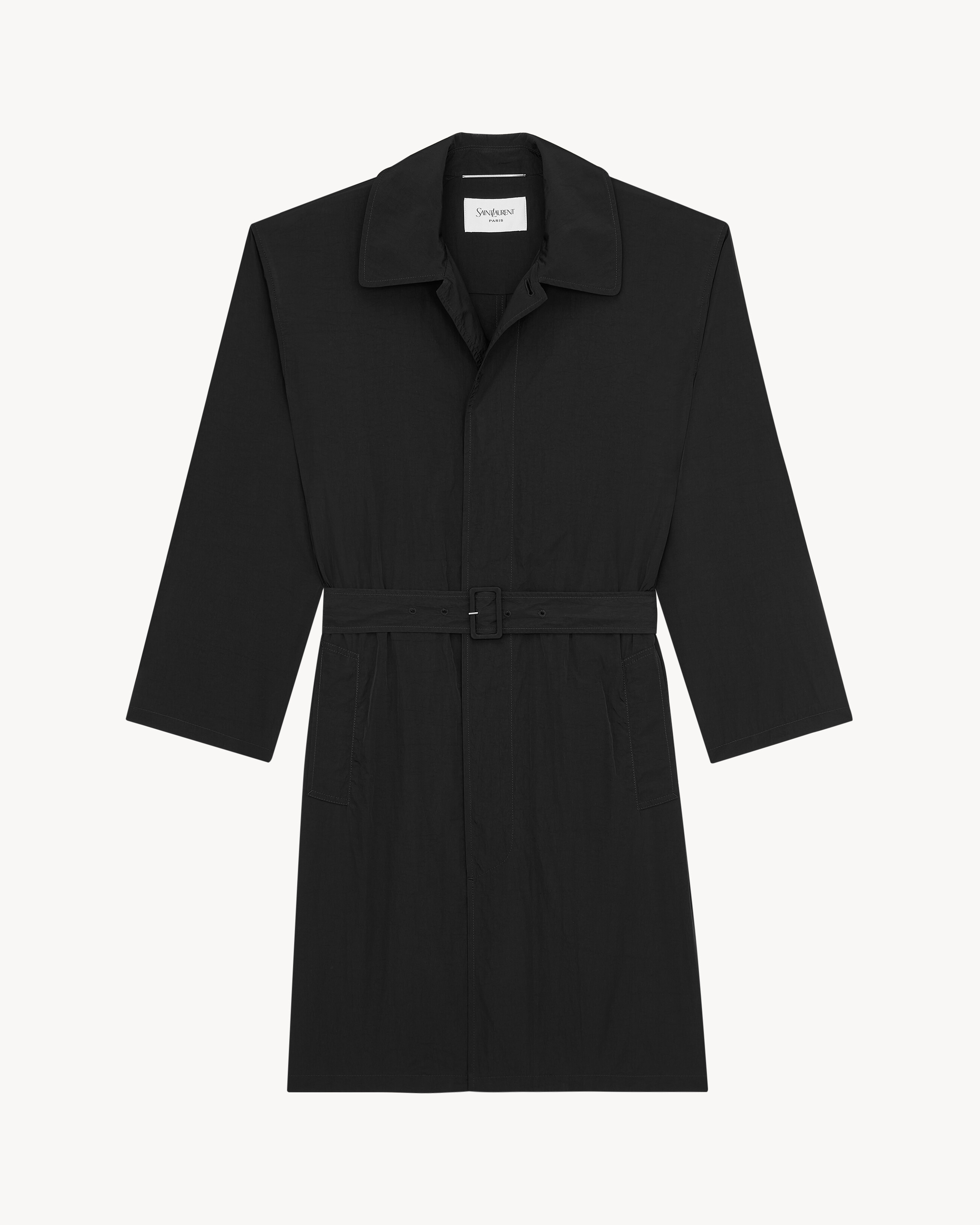 Водоотталкивающее тренчкот из жатого нейлона Saint Laurent, черный — фото 2