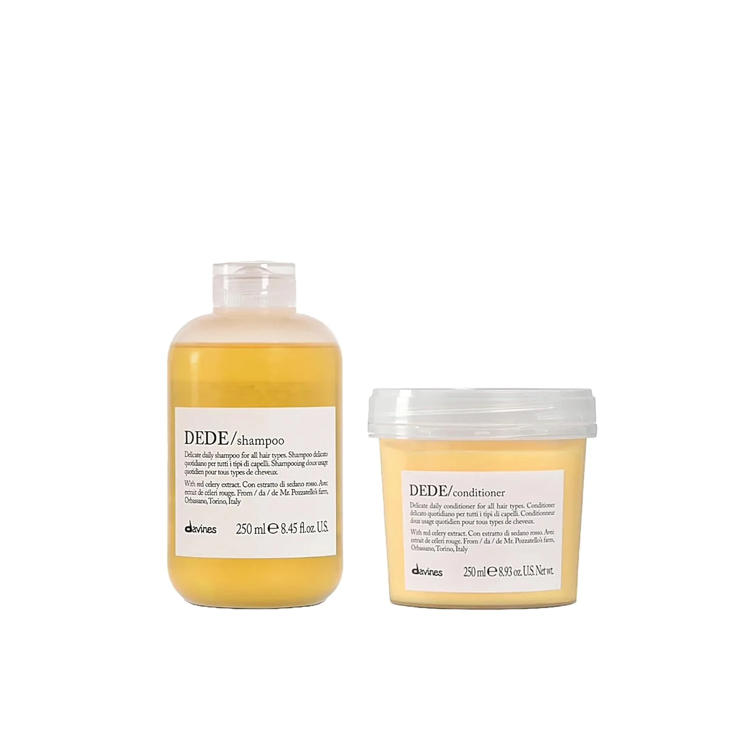 Davines DEDE Деликатный ежедневный очищающий шампунь и кондиционер для всех типов волос, балансирует и придает блеск, облегчает расчесывание, 8,45 и 8,93 жидких унций (полноразмерный набор), red