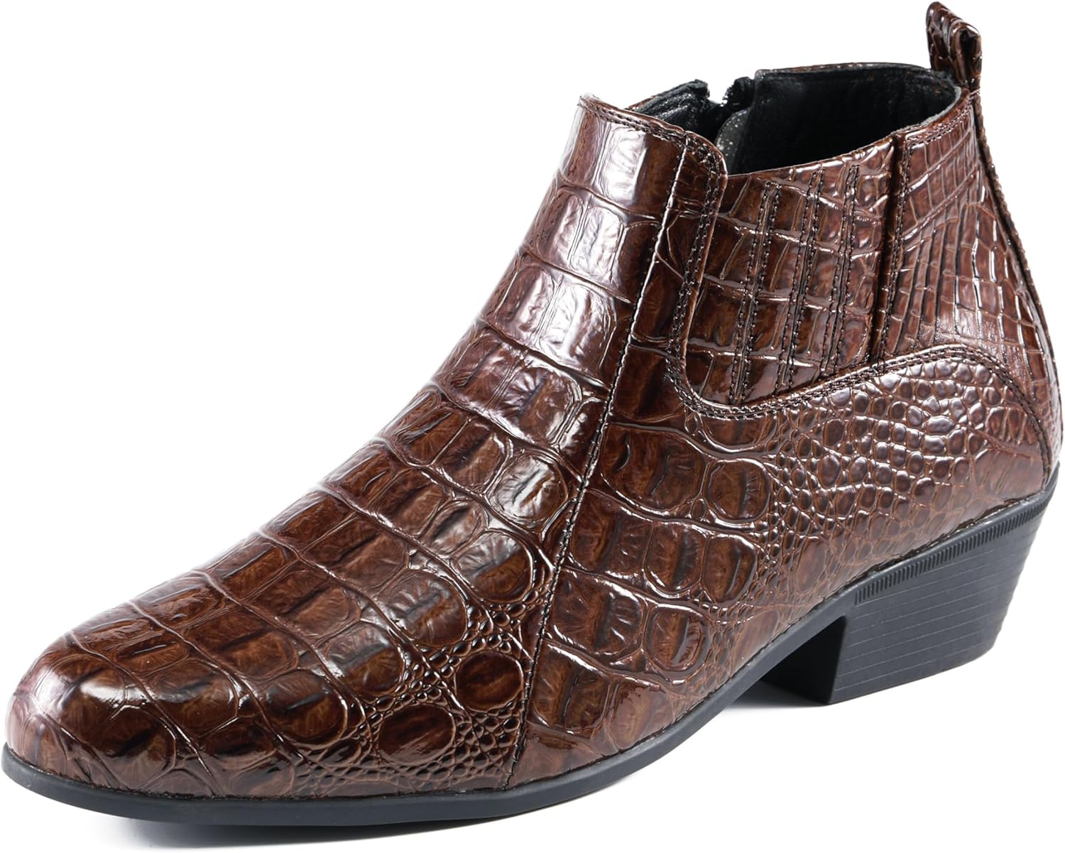 

Мужские модные ботинки Amali Jasper на шнуровке с боковой молнией, крокодиловый и аллигаторовый принт, заостренный носок, коричневый