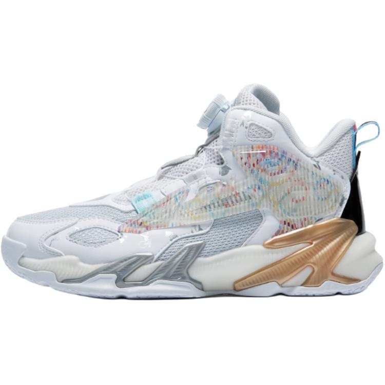 

QIAODAN Кроссовки Assassin's Creed Olympic Color Scheme Anti Slip Wear Resistant Low Top Children's Basketball Shoes White Gold