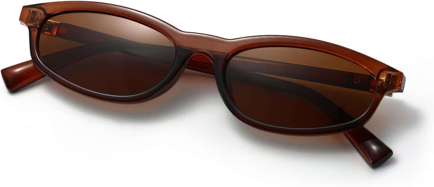 

Женские поляризованные овальные солнцезащитные очки Freckles Mark, модные прямоугольные очки в стиле ретро 90-х, классические очки с защитой от УФ-излучения UV400, Brown Frame Brown Lens