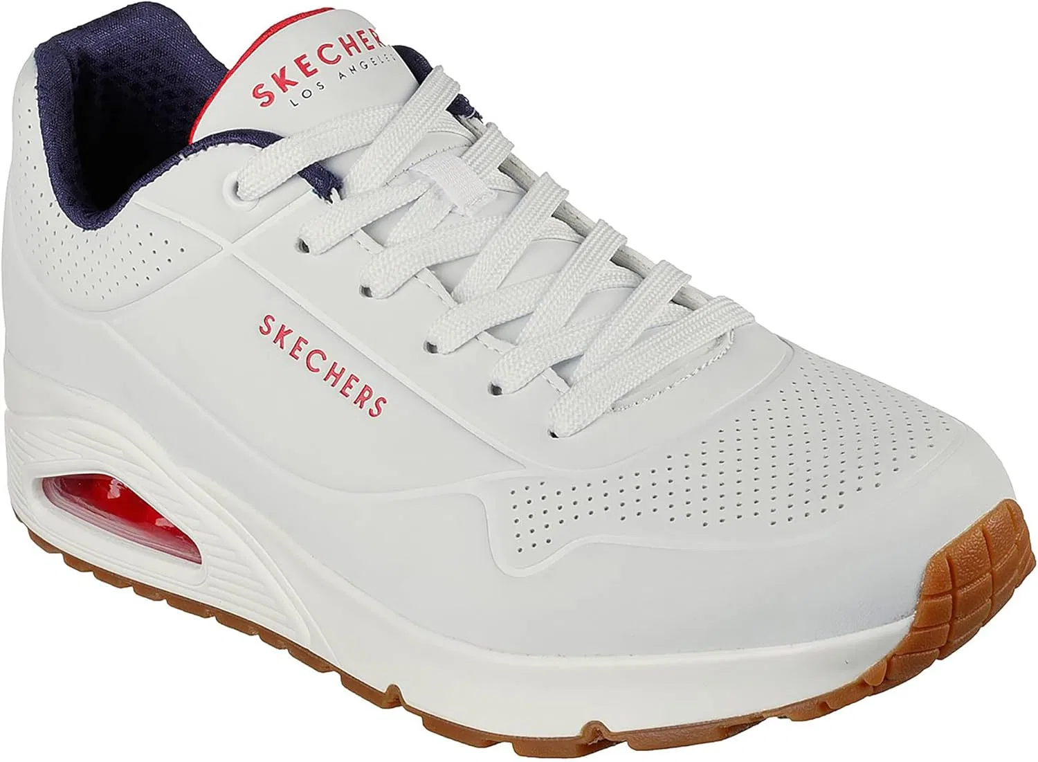 Кроссовки Skechers Herren UNO Stand On Air, White Durabuck Navy Red Trim — фото 2