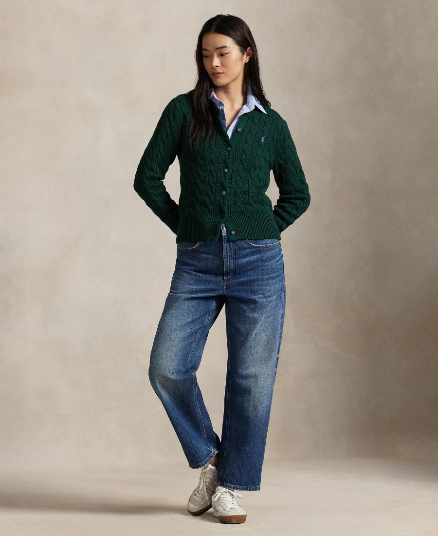 Женский хлопковый кардиган крупной вязки с круглым вырезом Polo Ralph Lauren, Moss Agate — фото 3
