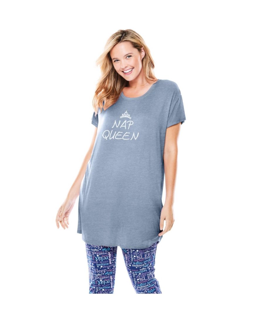 

Женская мягкая пижамная туника-футболка Dreams & Co, Heather grey nap queen, Серый, Женская мягкая пижамная туника-футболка Dreams & Co, Heather grey nap queen