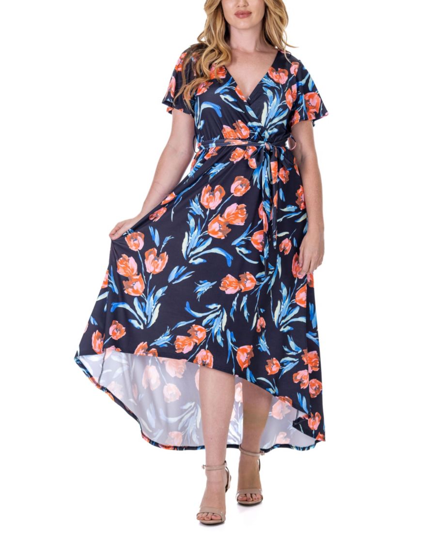 

Платье с принтом, V-образным вырезом, поясом, асимметричным подолом и имитацией запаха 24seven Comfort Apparel, Miscellane