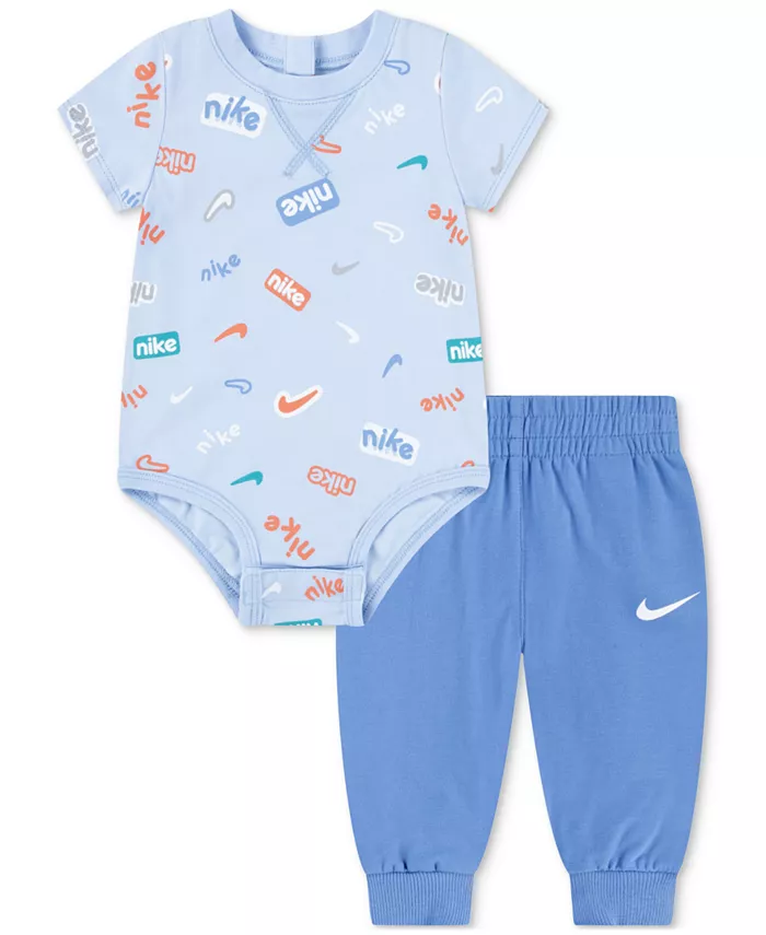 

Детский комплект из боди с принтом и брюк из велюра, 2 предмета Nike, синий