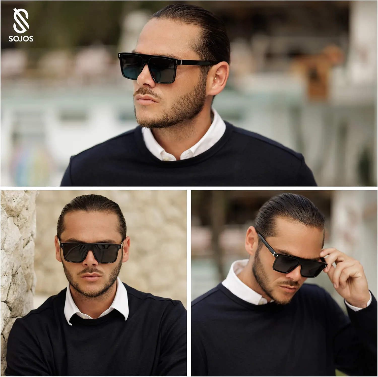 

Солнцезащитные очки SOJOS для женщин и мужчин, квадратная широкая толстая оправа, ретро-стиль, модная защита от УФ-излучения, модель SJ2373, Black,gold,yellow