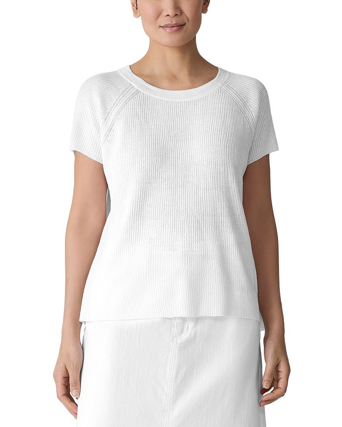 

Льняной хлопковый свитер с рукавом реглан и коротким рукавом Eileen Fisher, белый