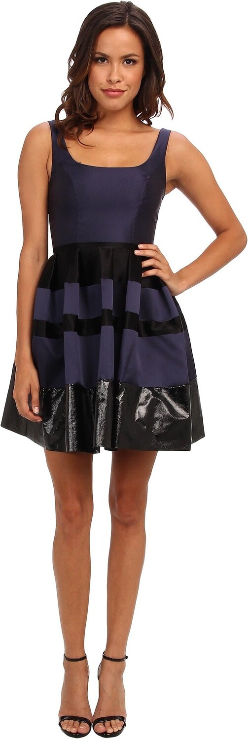 

Платье ABS Allen Schwartz Poptical Jacquard Dress w/ Vegan Leather Trim, цвет Teal/Black