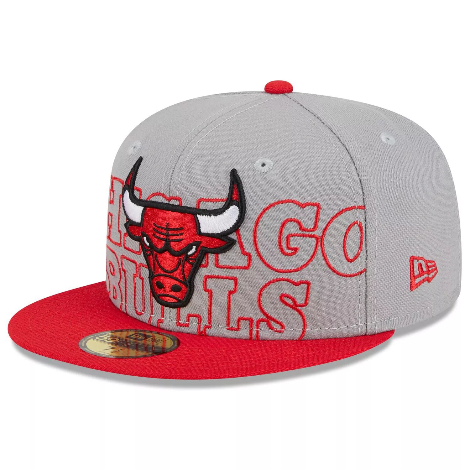 

Мужская двухцветная облегающая шляпа New Era Grey/Red Chicago Bulls NBA Draft 2023 59FIFTY