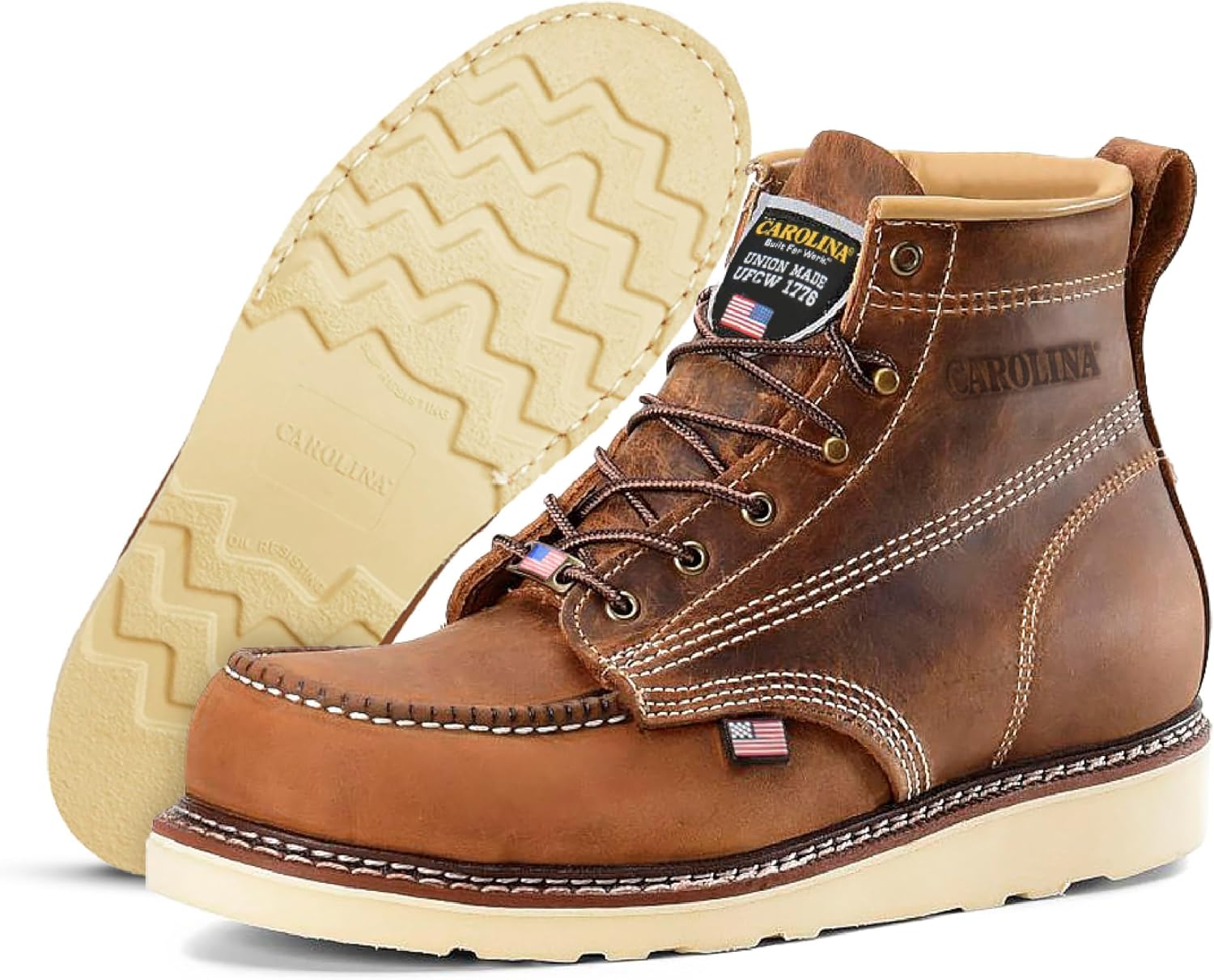 

Мужские ботинки Carolina AMP USA 6 Soft Moc Toe - Сделано в США, верх из кожи Old Town Folklore, маслоустойчивая и противоскользящая подошва, стелька из порона, коричневый