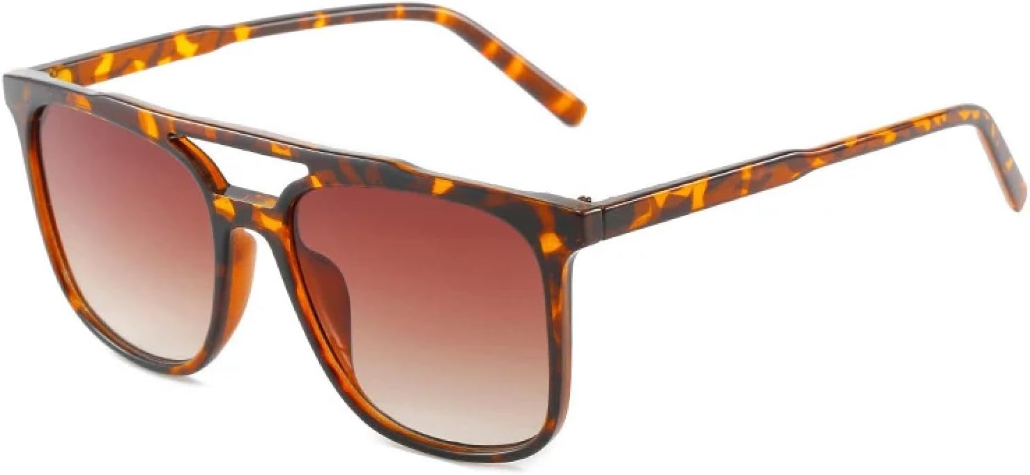 

Модные винтажные солнцезащитные очки с двойной перемычкой для мужчин и женщин, роскошные очки для активного отдыха и вождения, защита от УФ-излучения UV400 TKKTLLT, Leopard Gradient Tea