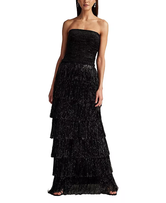 

Женское платье Shania из бархата с пайетками и бахромой Tadashi Shoji, черный