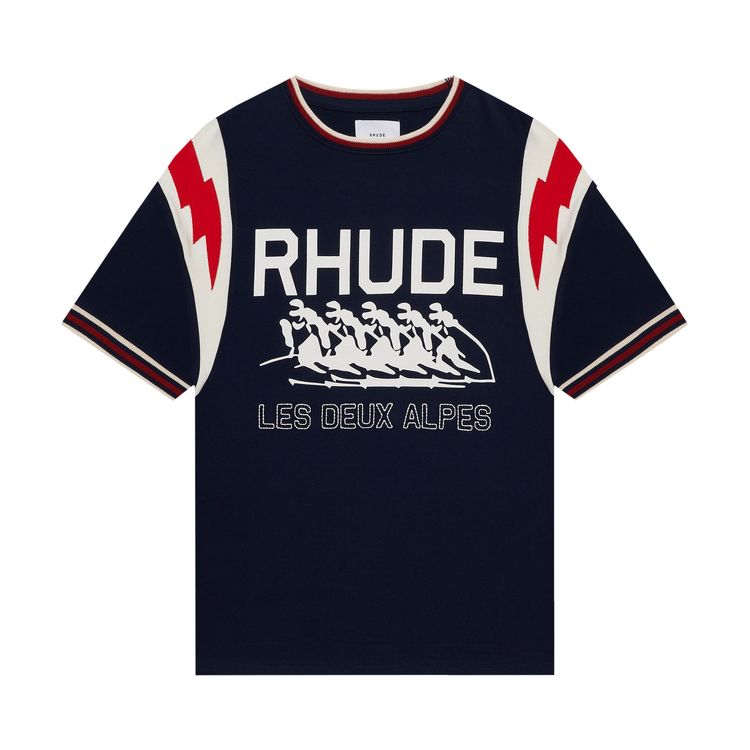 

Футболка Rhude Lighting Ringer Tee Navy/Off White/Red, синий