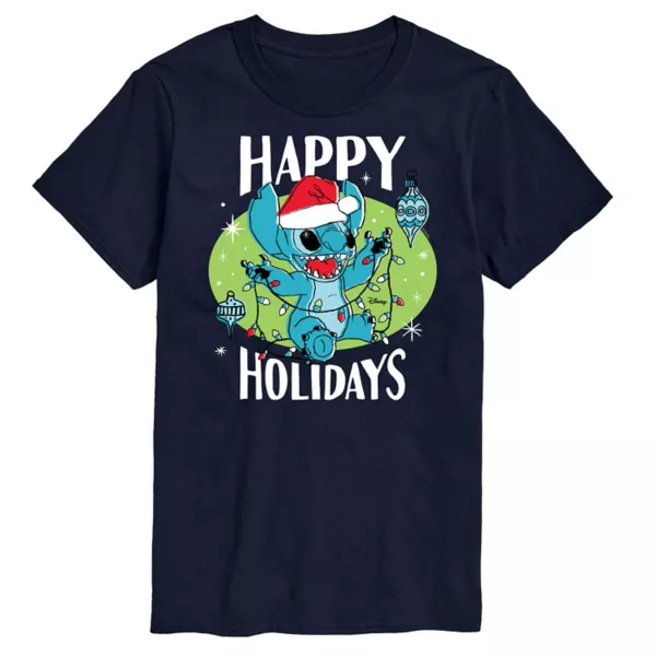 

Мужская футболка с принтом «Счастливых праздников» от Lilo & Stitch Disney, синий