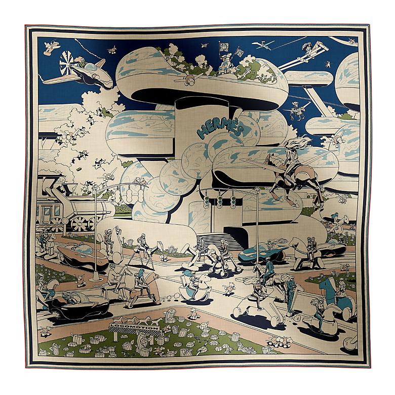 

HERMES Шаль унисекс морского синего цвета, Marine Blue