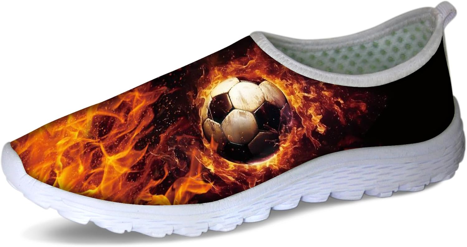 

Женские и мужские слипоны Forchrinse с цветочным принтом и корги, мягкая сетка, кроссовки для прогулок, спортивные, повседневные, для путешествий, дышащие, Fire Football