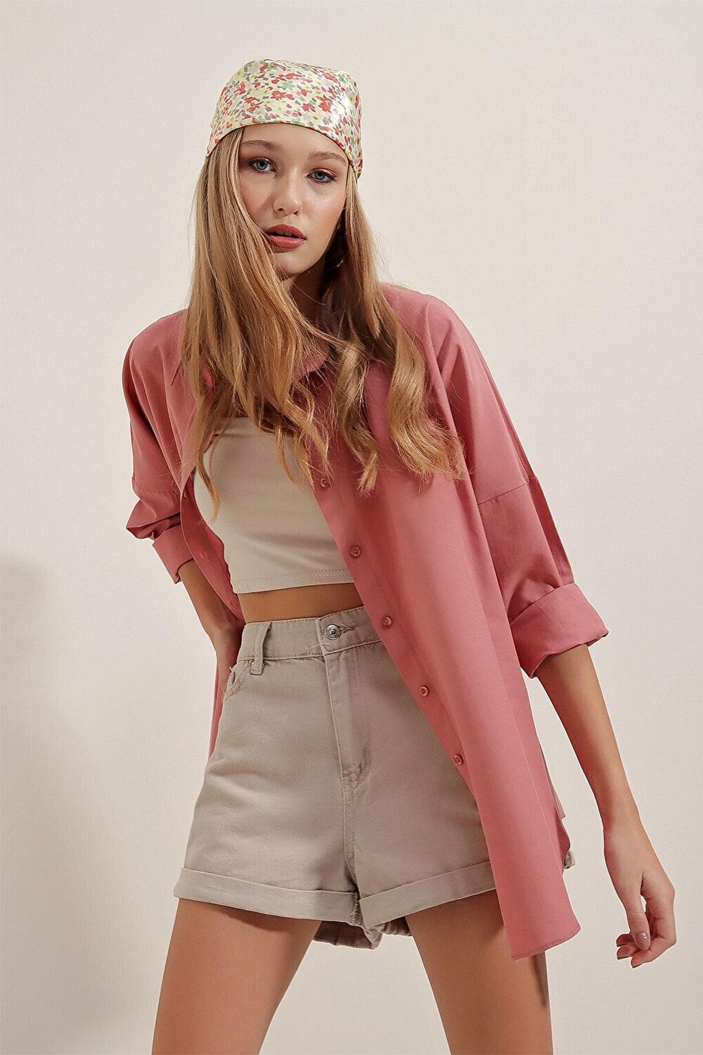 

Длинная базовая рубашка Oversize 3900 Bigdart, сушеная роза