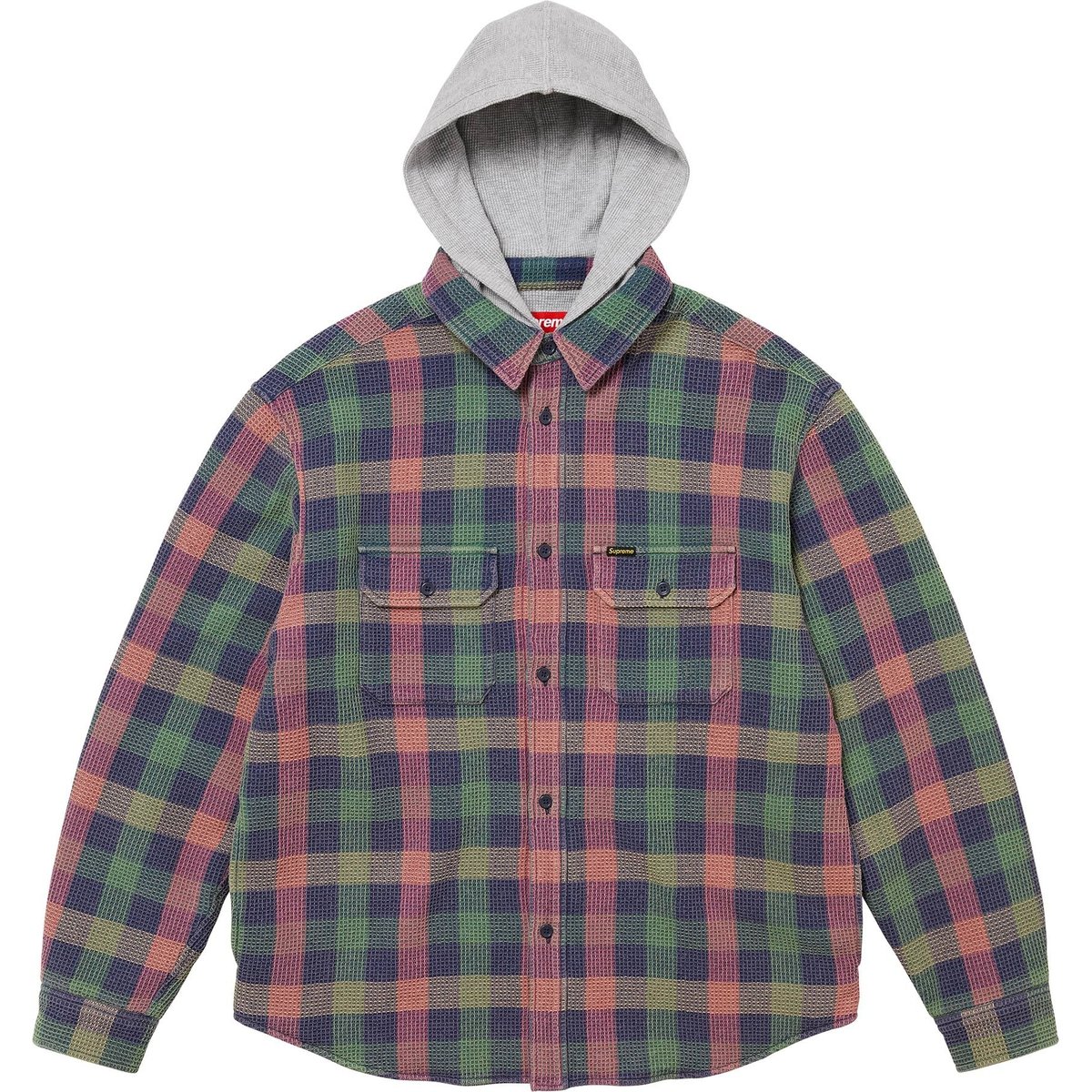

Рубашка с капюшоном в вафельную клетку Supreme, мультиколор/мультиколор