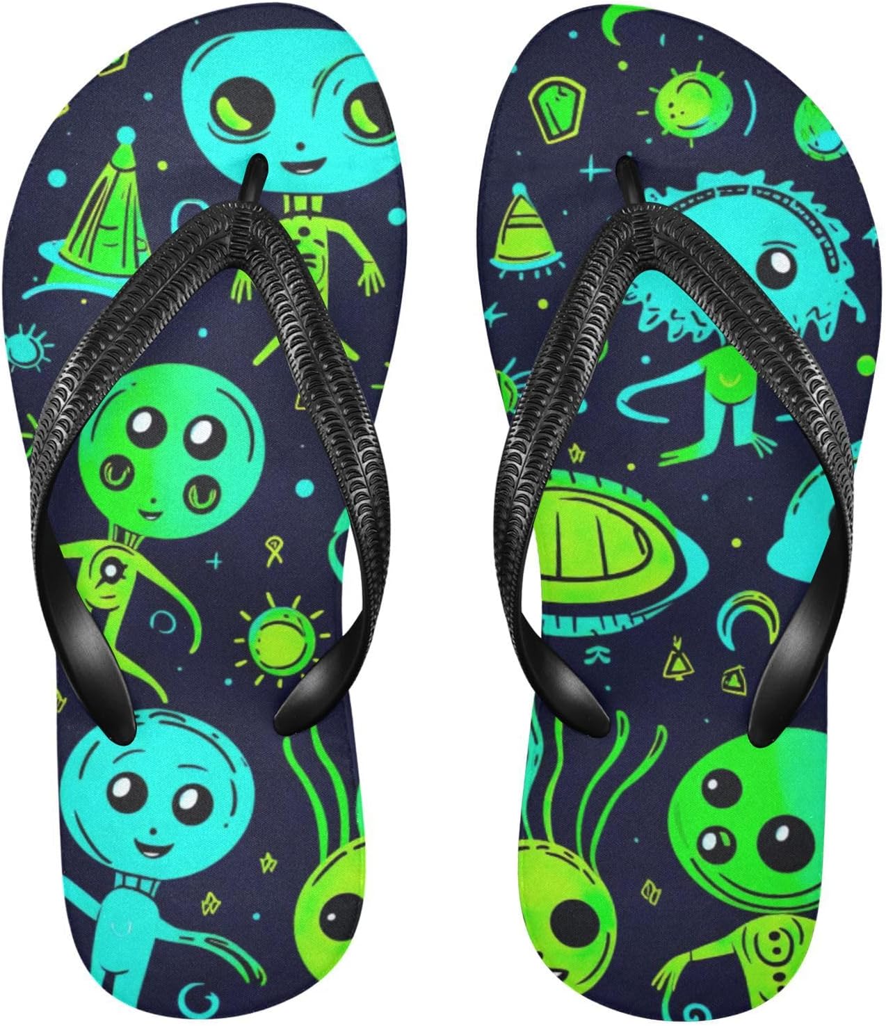 

Шлепанцы в виде космического корабля инопланетян для пляжа, летние повседневные сандалии для женщин и мужчин, тапочки для душа, размер XS Kfbe, Aliens