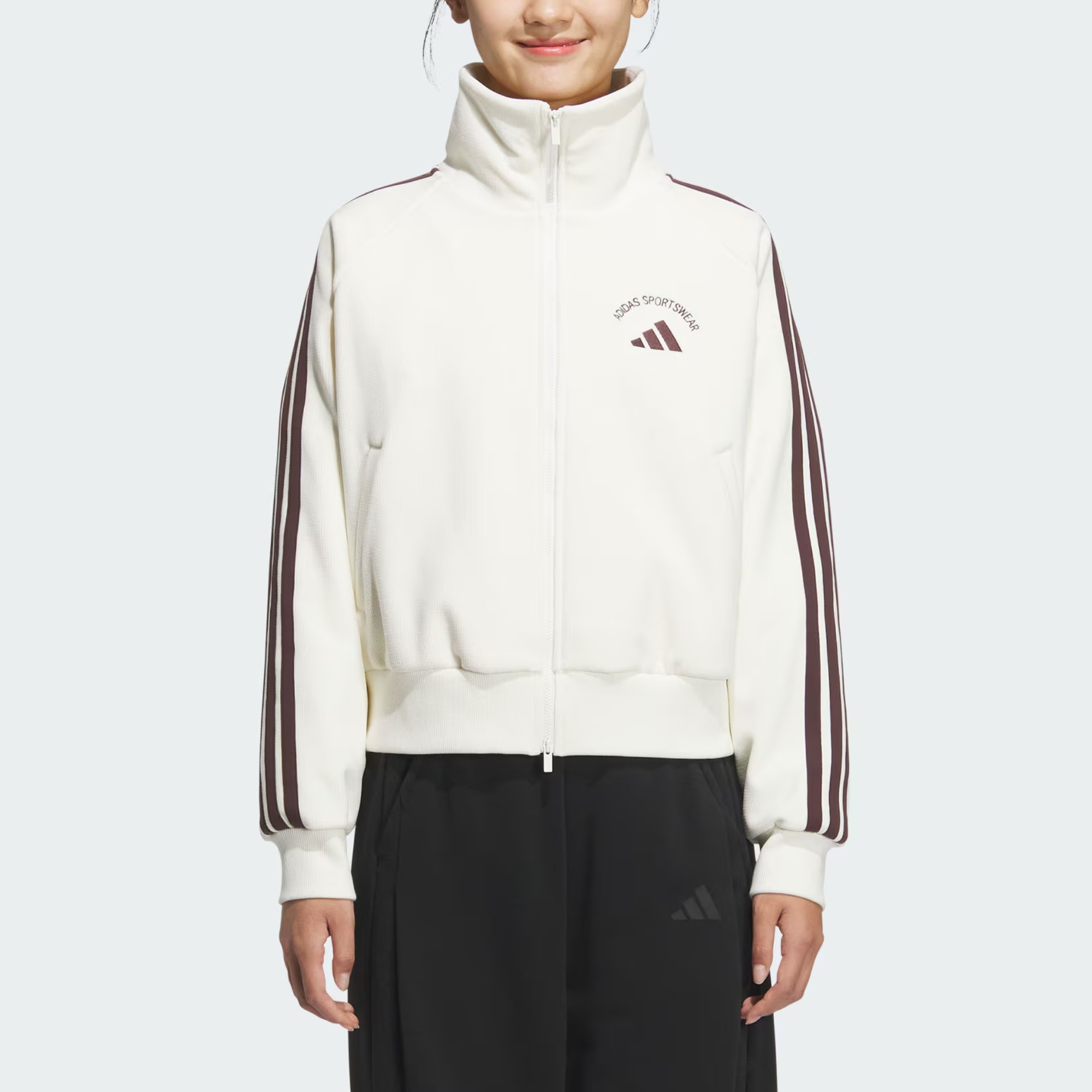 Куртка BONDED FLEECE женская Adidas, белый/темно-коричневый — фото 3